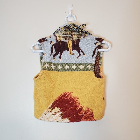 Vintage 90s Western Horse Tapestry Vest Yellow Size XS/S - Picture 2 of 4